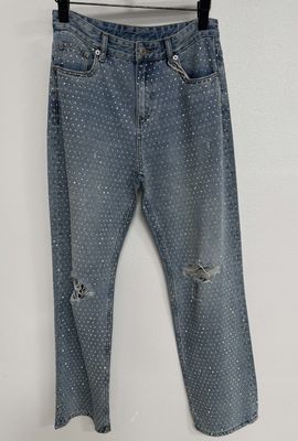 Modası Gelişmiş Rhinestone Ziyaretleri Gözleri Çekecek Düz Kesilmiş Jeans Moda Görünümü
