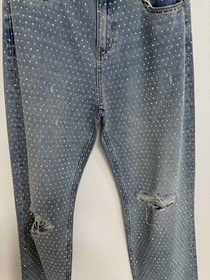 Modası Gelişmiş Rhinestone Ziyaretleri Gözleri Çekecek Düz Kesilmiş Jeans Moda Görünümü