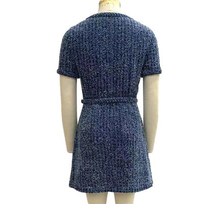 Teksturlu Tweed örgü kumaş kot pantolon elbise şık bir Vintage ilhamlı görünüm için