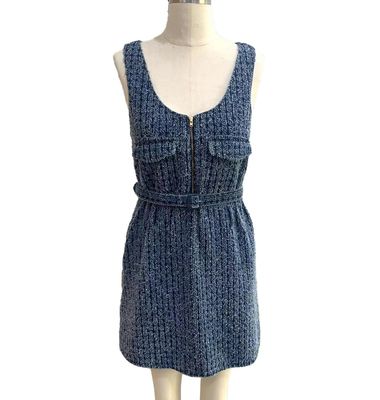 Moderne ve zarif bir görünüm için dokuma Tweed örgü kumaş denim elbise