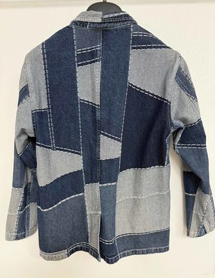 Modern Jacquard Elementi Denim Blazer Cesur ve Şık Bir Görünüm için
