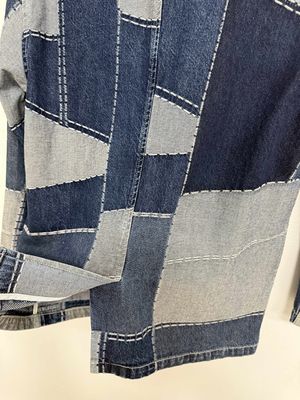 Modern Jacquard Elementi Denim Blazer Cesur ve Şık Bir Görünüm için