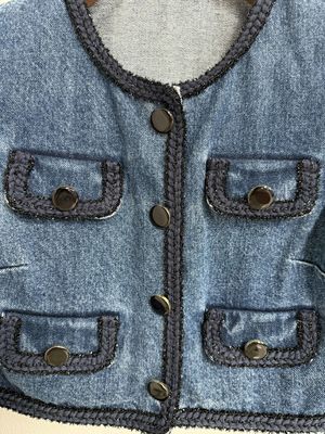 Yıkanmış Denim Blazer Giysi Jeans Texturlu Yüksek End Görünümüyle Blazer