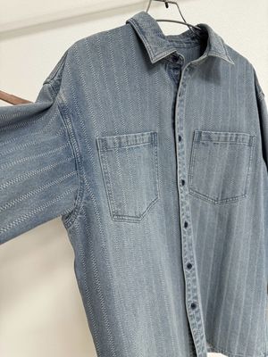 Şık jacquard desenli vintage kot gömleği