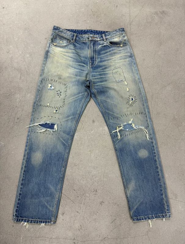 Hafif Yıkama Denim Altı Ağır Sıkıntılı Sert Vintage Görünüm